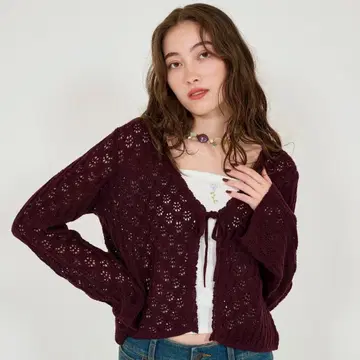 TINA:JOJUN 프론트 리본 니트 가디건