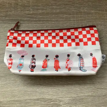 파우치 에이 라쿠야 와 펜 케이스 마이코 디자인 체크 패턴 지퍼 소품함