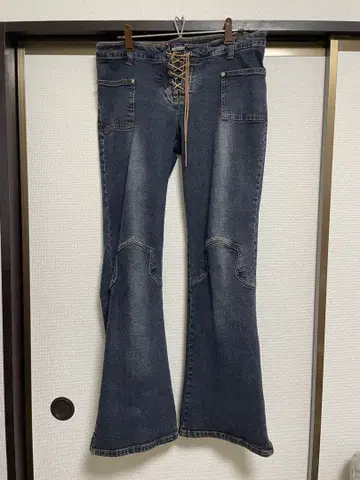 플레어 데님 레이스업 허리