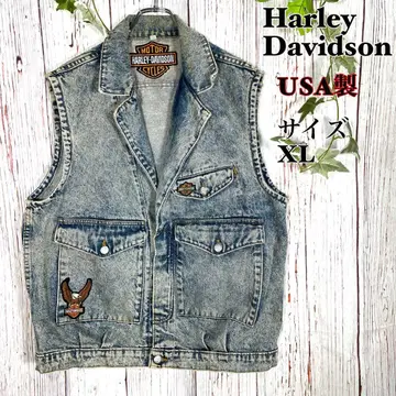 [ USA ] 할리데이비슨 베스트 데님 베스트 로고 자수 인디고 블루