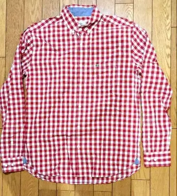 [ 미사용 ] LACOSTE 체크 버튼 다운 긴팔 M 사이즈