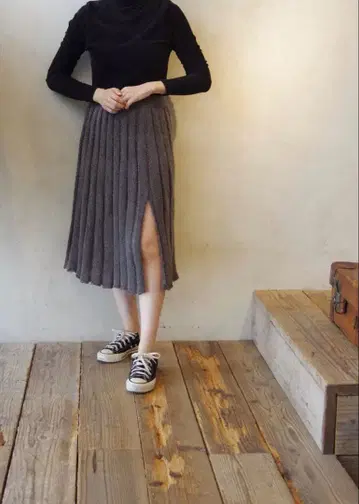 준 미카미 니트 플리츠 스커트