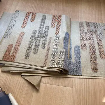 기하학 패턴 후쿠로 오비 베이지 계열