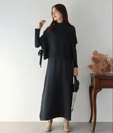 블랙 니트 롱 원피스