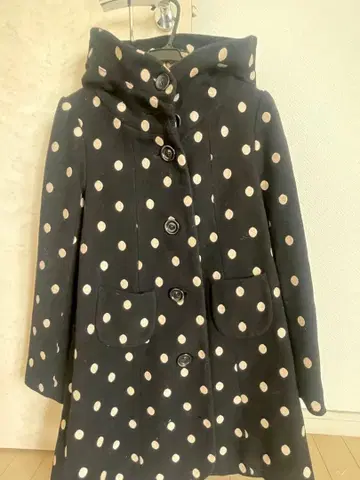 물방울 패턴 울 코트 후드 부착