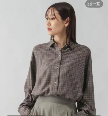 글로벌 워크 체크 셔츠 긴팔 브라운 체크 프리 사이즈