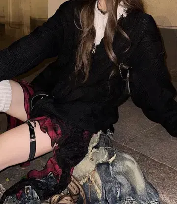 가디건 니트 블랙 한국 펑크 그런지