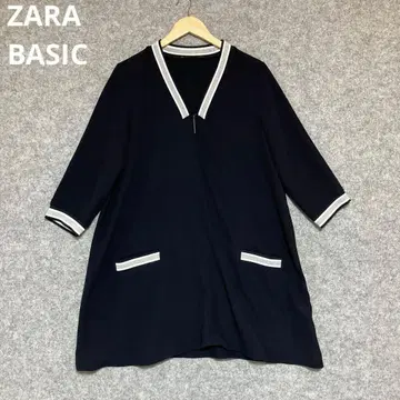 ZARA BASIC 네이비 V넥 7부 소매 원피스