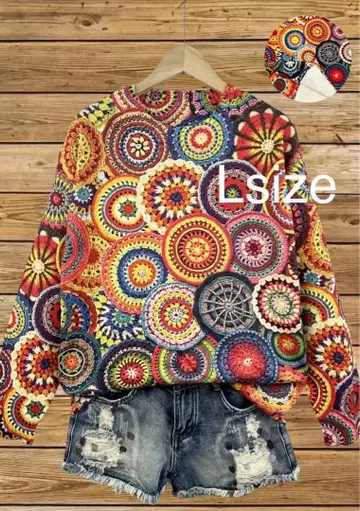 귀여운 모티브 패턴 니트 스웨터 [미사용 새상품] Lsize