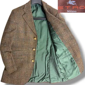 J6202 새상품급 에트로 체크 무늬 트위드 자켓 브라운 48 ETRO