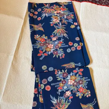 빙가타 네이비 꽃무늬 새 무늬 코몬 기모노