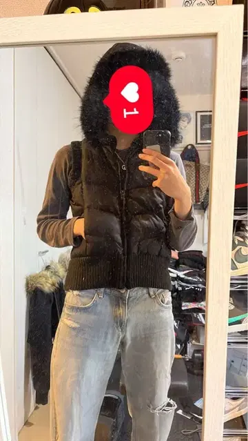 남성용 여성용 후드 부착 블랙 다운 베스트 S~M 사이즈 상당