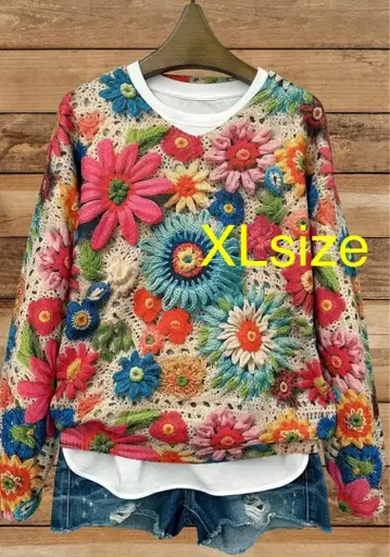 귀여운 모티브 패턴 프린트 V넥 스웨터 [미사용 새상품] XLsize