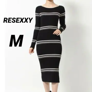 RESEXXY 리젝시 리브 니트 긴팔 원피스 블랙 보더 M