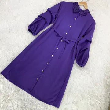 택 포함 [ &LOVE ] (S) 하트 플라워 옷깃 셔츠 가운 원피스