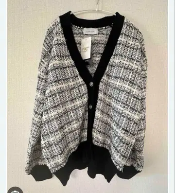 B.C STOCK 베이크루즈 체크 무늬 긴팔 가디건 트위드 자카드 니트