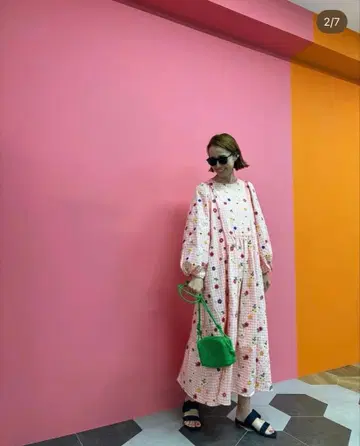 [ 새상품급 ] Linkable 플라워 자수 원피스 핑크 체크