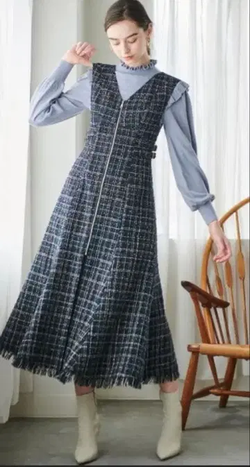 새상품급 앙데팡당 팬시 트위드 센터 지퍼 원피스