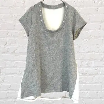 하이픈월드 갤러리 티셔츠 반팔 시스루 스터드 그레이