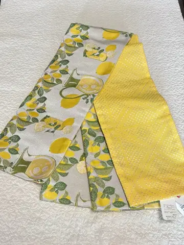 미사용 새상품 리버서블 반폭 오비 옐로우 컬러 도트 레모네이드