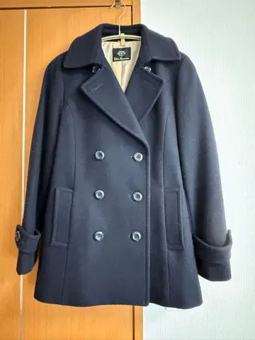울 더블 브레스트 네이비 코트