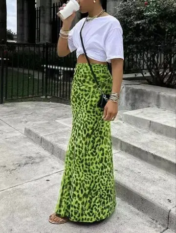 [ 신 ] 하이웨스트 스커트 레오파드 무늬 노브랜드