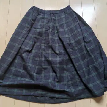 스튜디오 클립 네이비와 그린 체크 플레어 스커트