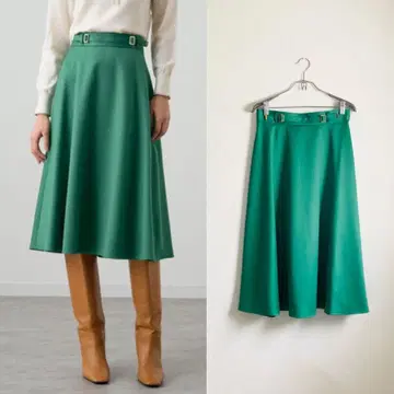 ANAYI 울 새틴 플레어 스커트 그린 일본제 정가 3만 2천 엔 하자품