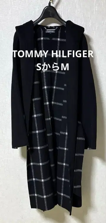 TOMMY HILFIGER 후드 부착 블랙 롱 코트 S부터 M