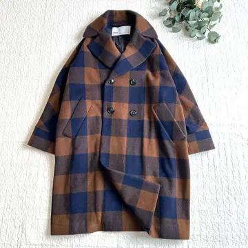 레어 티카 텐트 코트 블록 체크 울 루즈핏 프리