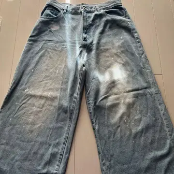 블루 가공 와이드 레그 데님