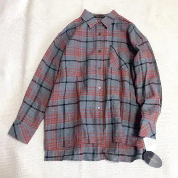 택 포함 다마 컬렉션 오버 사이즈 체크 셔츠 블라우스 울 혼방