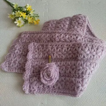 머플러 모헤어 연보라색 퍼플 꽃 무늬