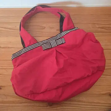 튜닉 빨간색 토트백 스트라이프 리본