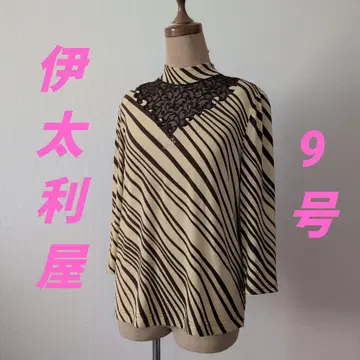 이타리야 제브라 패턴 7부 소매 티셔츠 레이스 큐빅