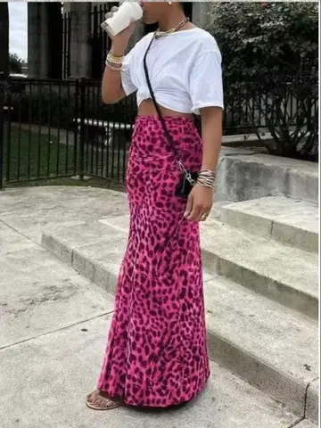 [ 신 ] 하이웨스트 스커트 레오파드 무늬 노브랜드