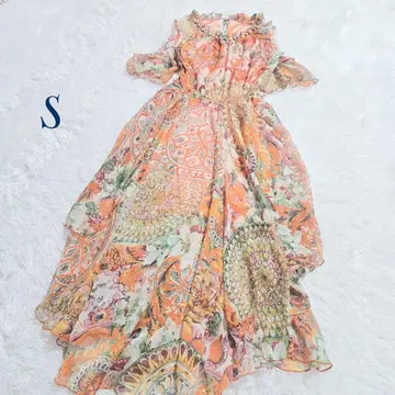 [ 빈티지 ] 보헤미안 에스닉 어깨 트임 플레어 원피스 S 쉬폰