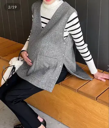 고베 레터스 사이드 버튼 페이크 울 베스트 [C6891] 그레이 시치고산