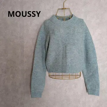 MOUSSY 크루넥 니트 스웨터 긴팔 스카이블루 F