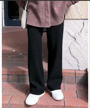 reca 누누 따뜻함! 미 실루엣 속기모 세미 와이드 리브 팬츠 M