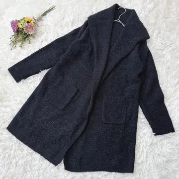 오조크 울 혼방 롱 가디건 오픈 프론트 겉옷 블랙 M 복슬복슬