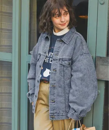 빅 실루엣 신치 벨트 디자인 데님 자켓 Free 사이즈