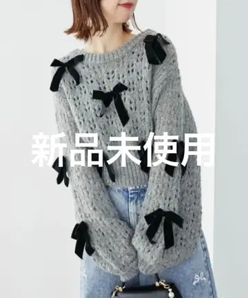 [ 미사용 새상품 ] MAJESTIC LEGON 로맨틱 리본 니트 그레이