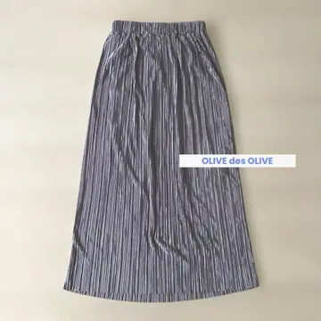 OLIVE des OLIVE 샤이니 플리츠 스커트 블루