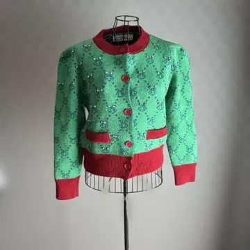 토끼 무늬 그린 컬러 가디건