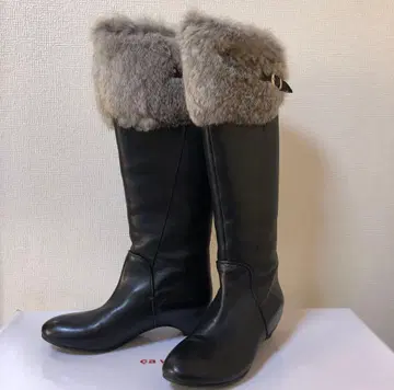 블랙 가죽 퍼 포함 2way 롱 부츠