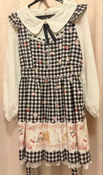 LIZLISA 블랙 체크 무늬 미니 원피스 긴팔