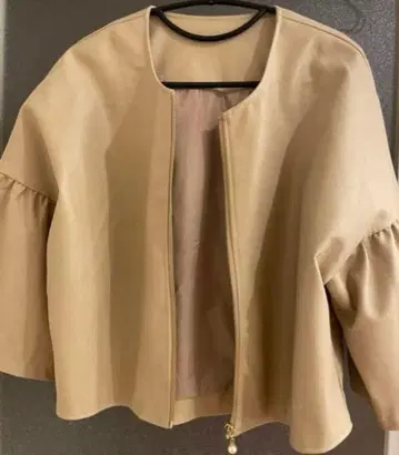 MICO COULIER 베이지 지퍼 달린 벌룬 슬리브 자켓