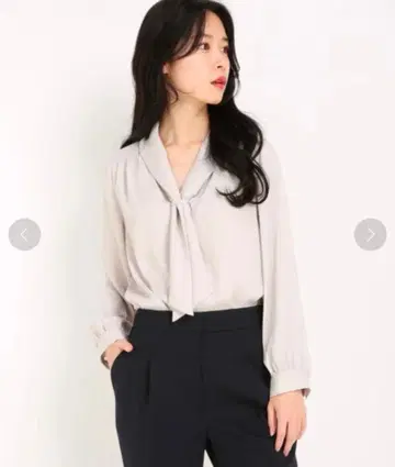 [ 스트로베리 필드 ] 리본 포함 그레이 긴팔 블라우스