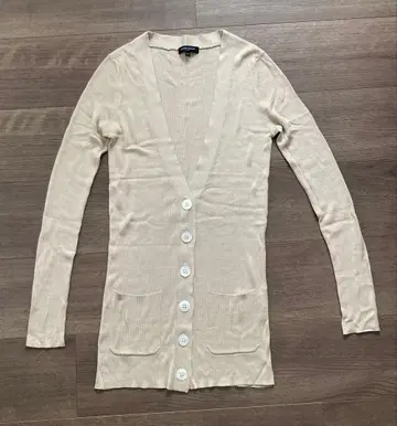 [ 미사용 ] 유나이티드 애로우즈 실크 리브 V넥 롱 가디건 베이지